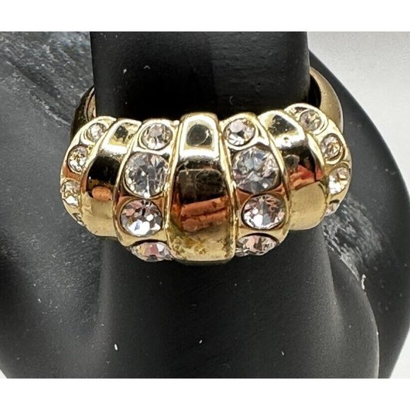 Ring Gold Tone 3 Bands Acrylic Diamond Type Pronged 1/8 Inch Band Size - Picture 1 of 5